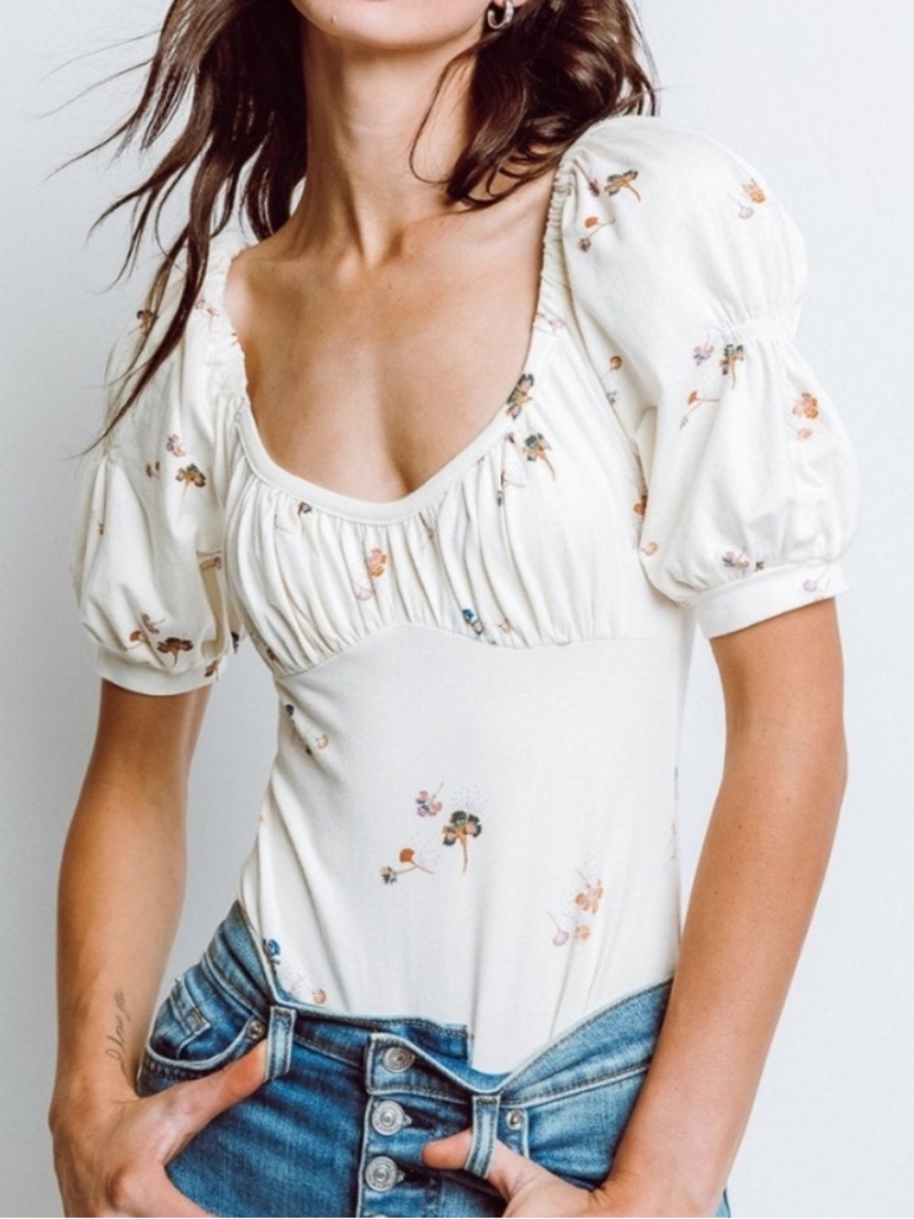 Free People women’s Play Date floral cream body suit